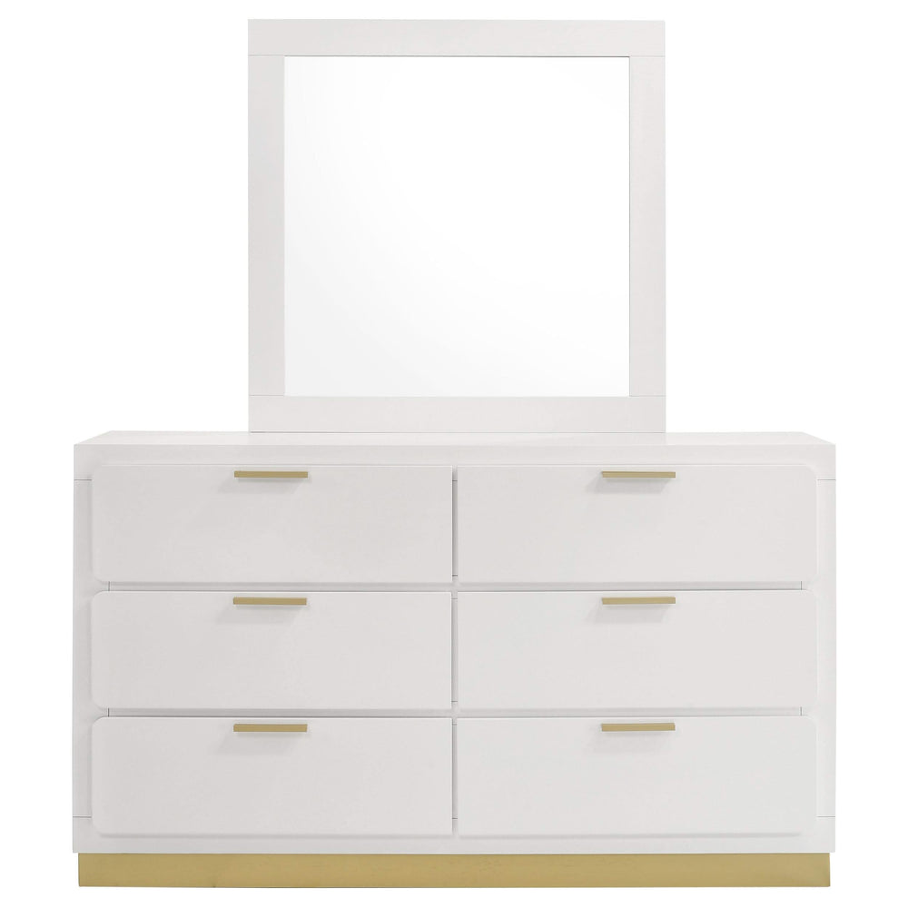 Cómoda Caraway de 6 cajones con espejo blanca