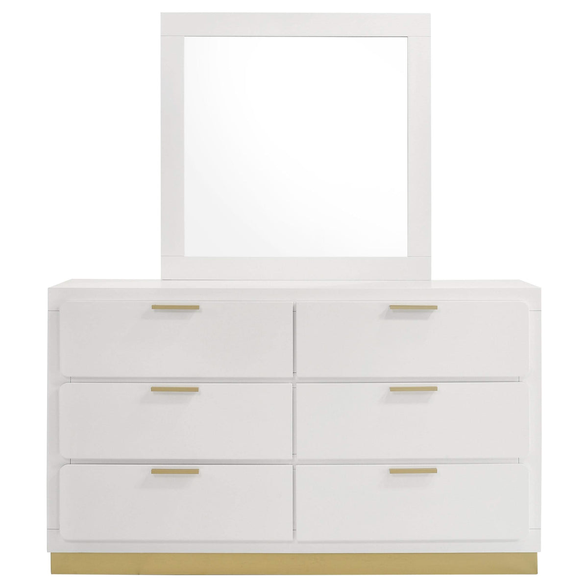 Cómoda Caraway de 6 cajones con espejo blanca