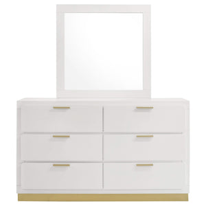 Cómoda Caraway de 6 cajones con espejo blanca