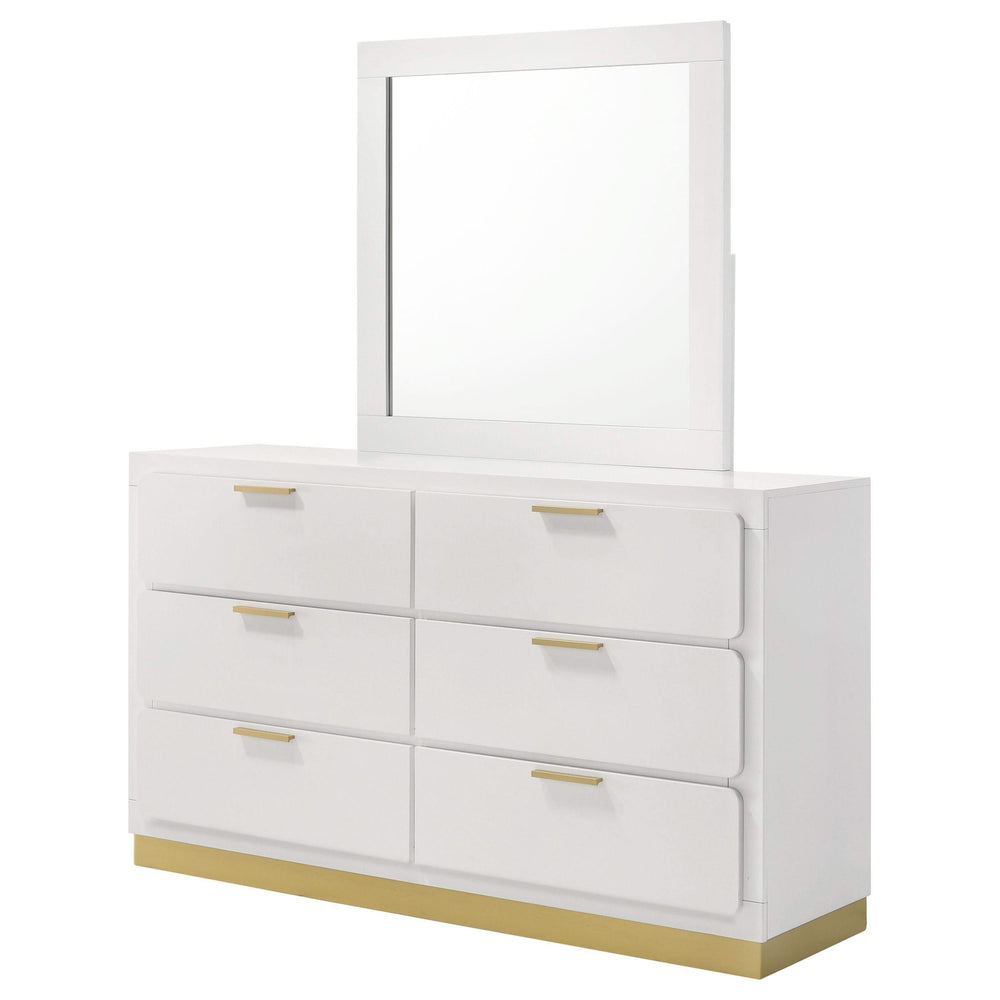 Cómoda Caraway de 6 cajones con espejo blanca