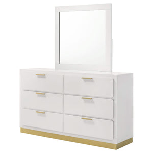Cómoda Caraway de 6 cajones con espejo blanca