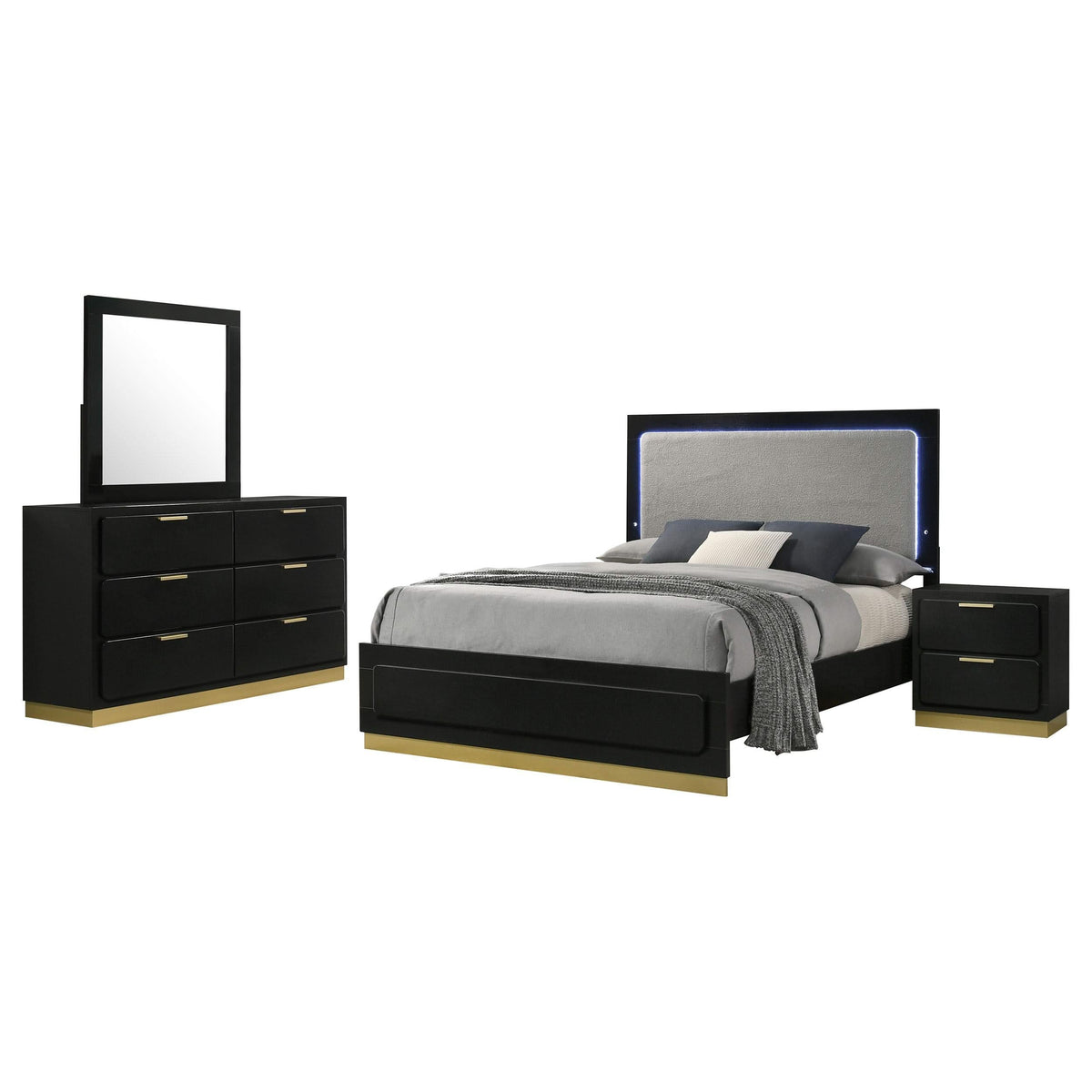 Juego de dormitorio Caraway de 4 piezas Eastern King, color negro