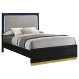 Cama Eastern King con paneles LED de madera de alcaravea, color negro