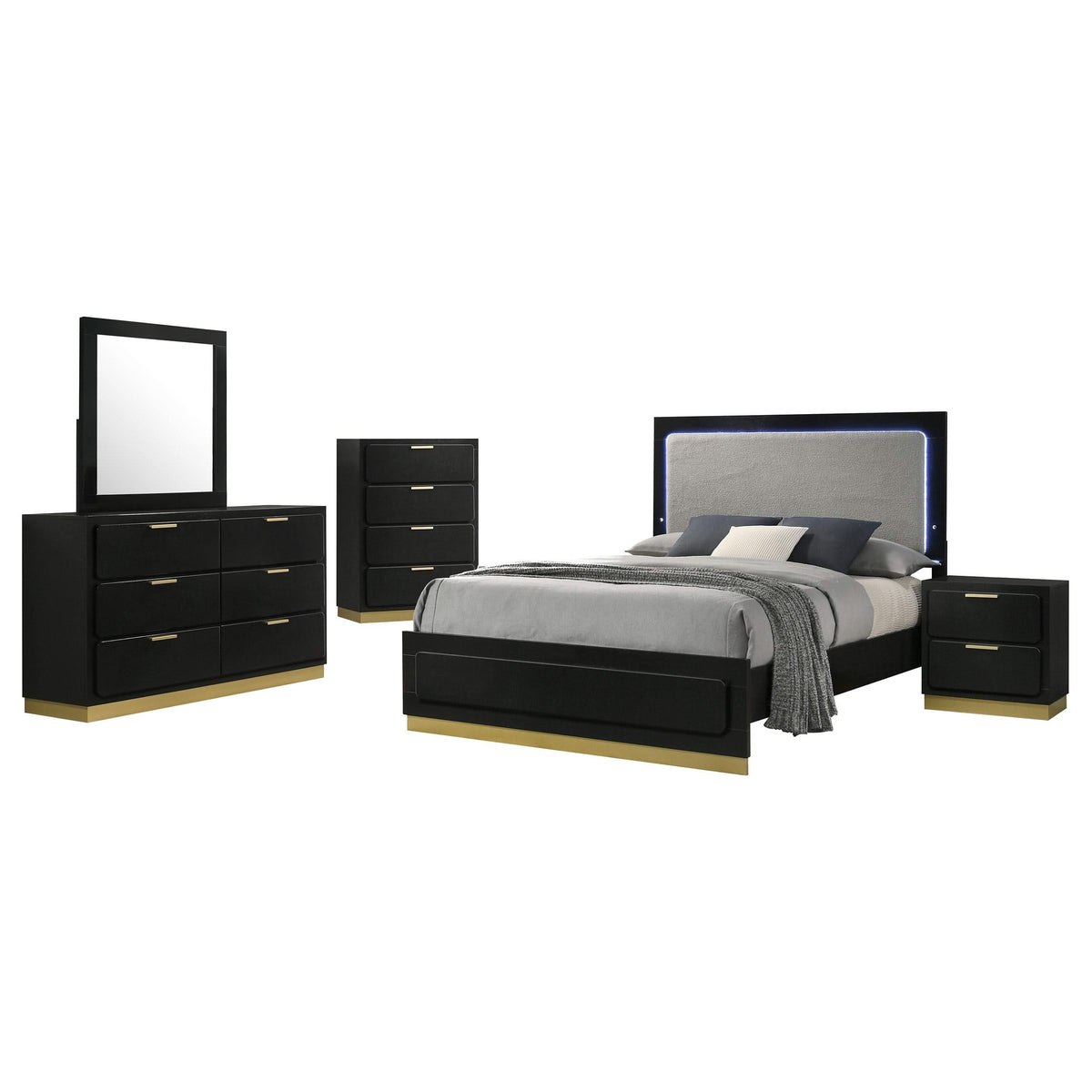 Juego de dormitorio California King de 5 piezas Caraway, color negro