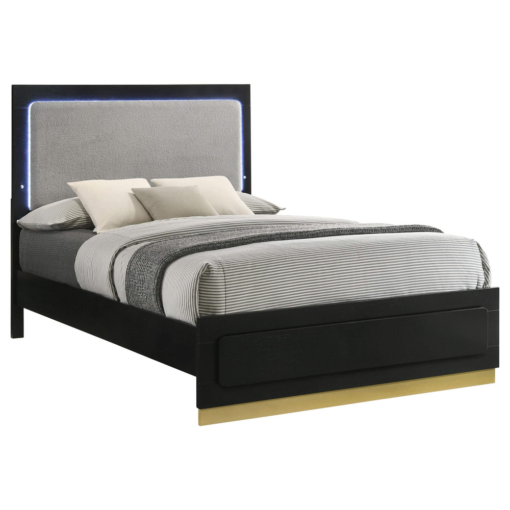 Cama California King con paneles LED de madera de alcaravea, color negro
