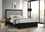 Cama Queen con panel LED de madera de alcaravea, color negro