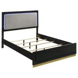 Cama Queen con panel LED de madera de alcaravea, color negro