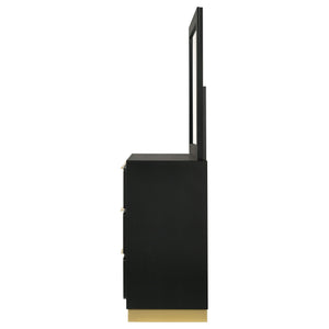 Cómoda Caraway de 6 cajones con espejo negra