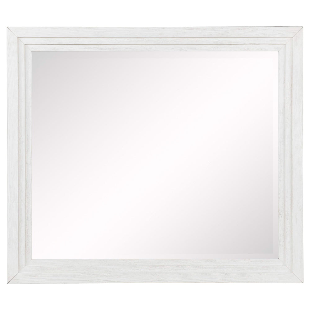 Juego de dormitorio Marielle de 5 piezas con cama tamaño king en color blanco desgastado
