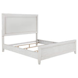Cama Marielle Eastern King con paneles tapizados en blanco desgastado