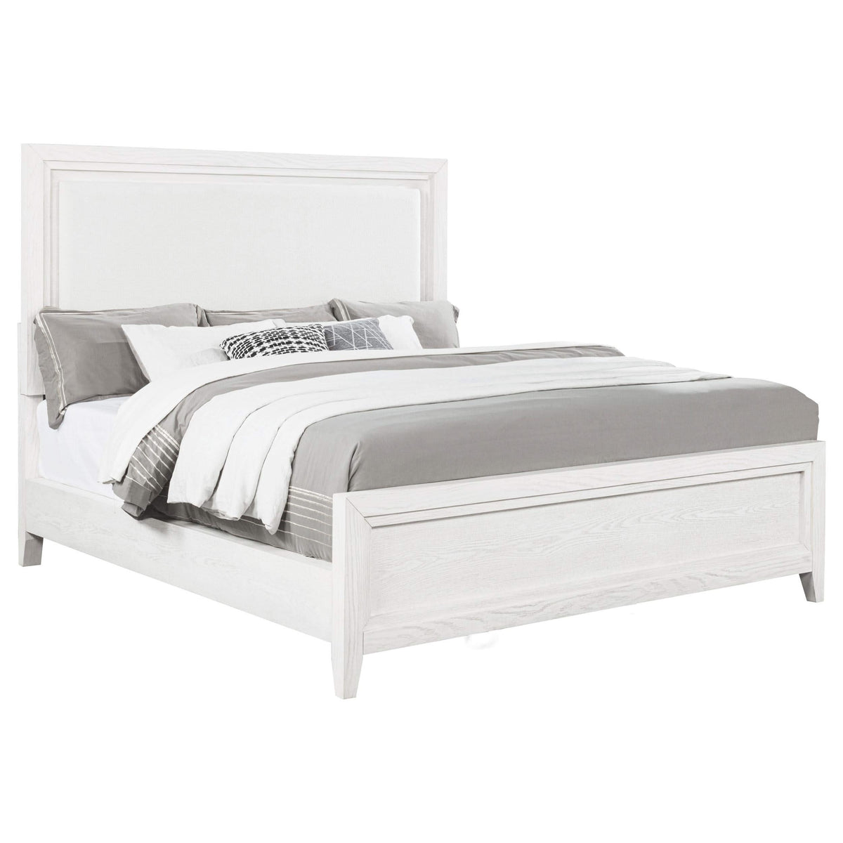 Cama Marielle Eastern King con paneles tapizados en blanco desgastado