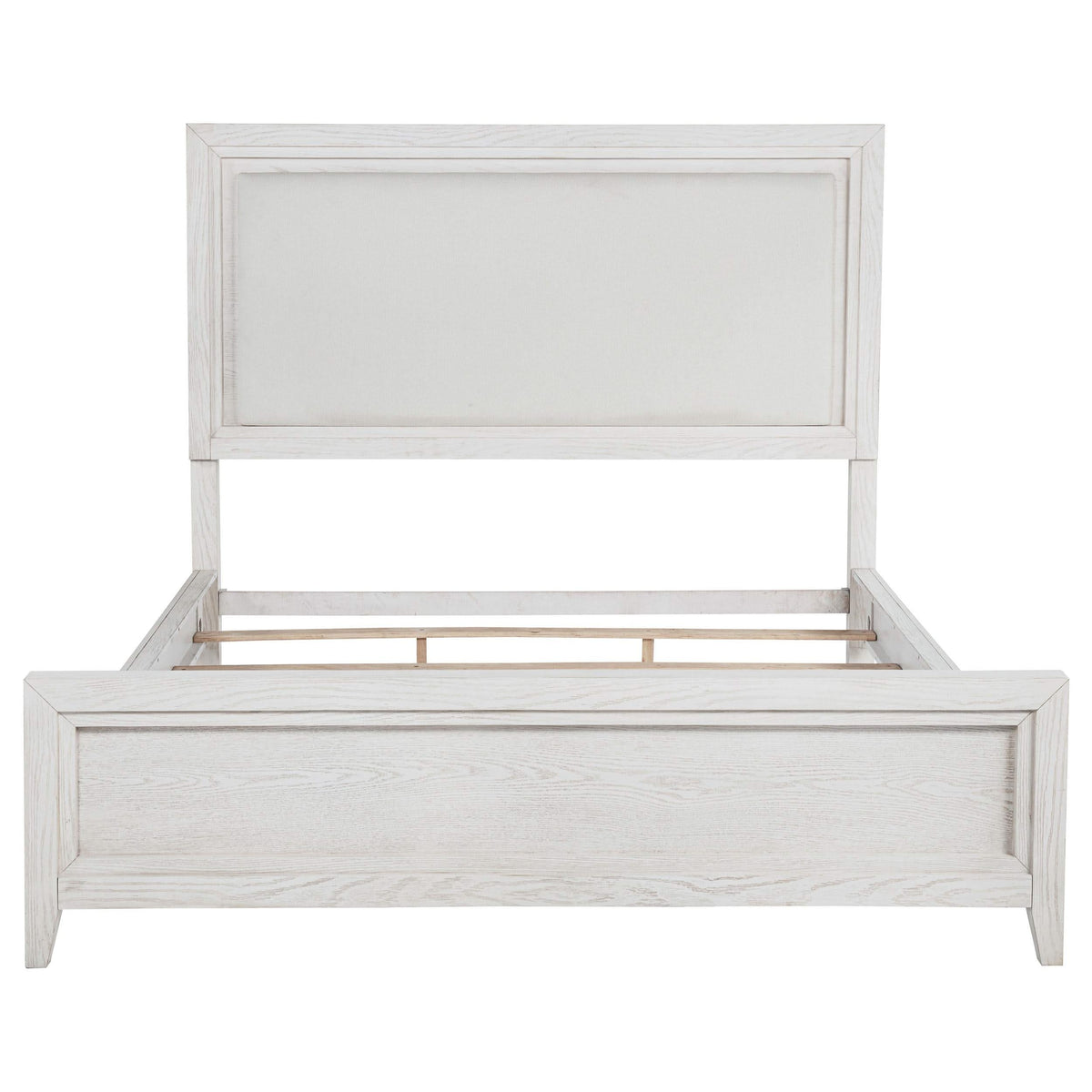 Cama Marielle Eastern King con paneles tapizados en blanco desgastado