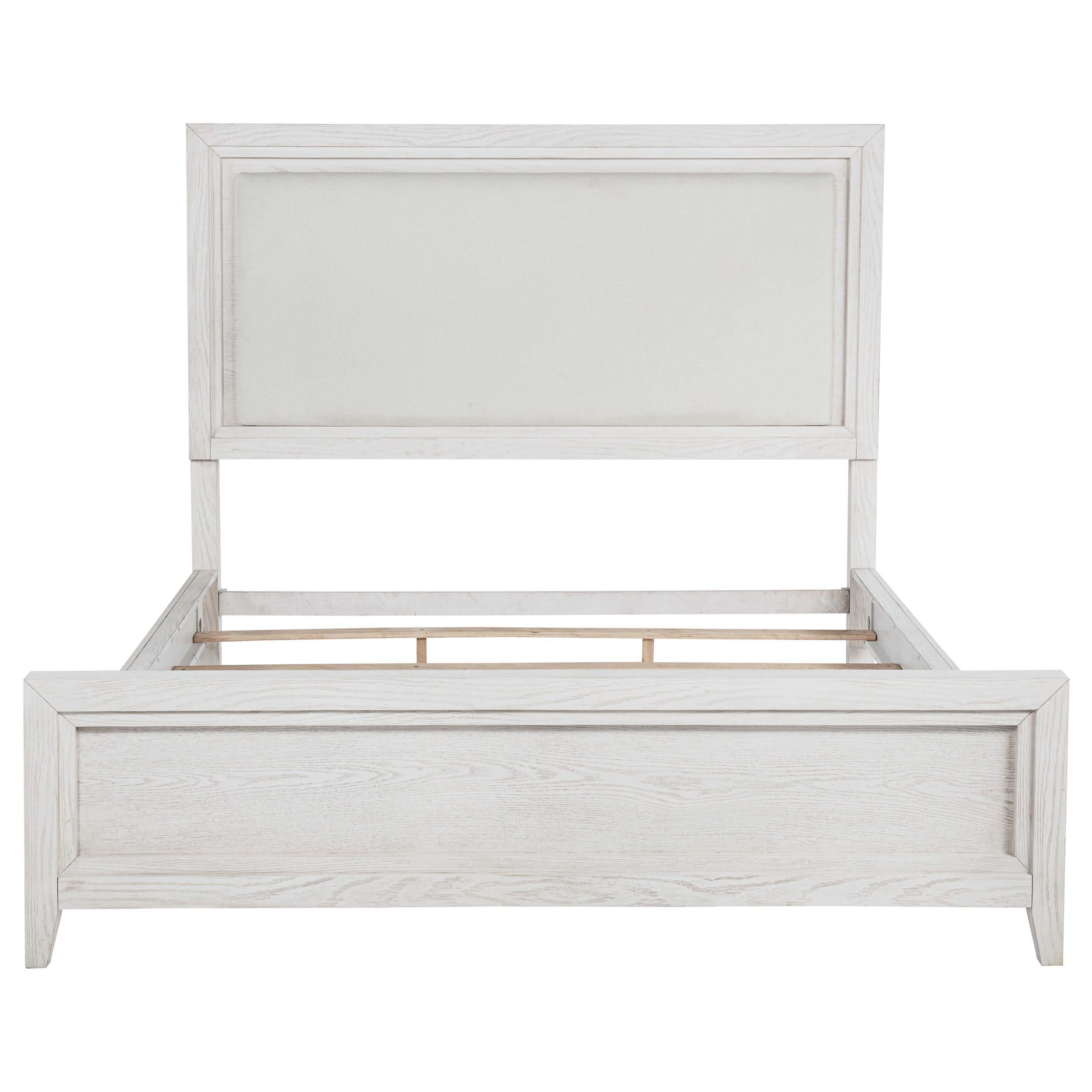 Cama Marielle Eastern King con paneles tapizados en blanco desgastado
