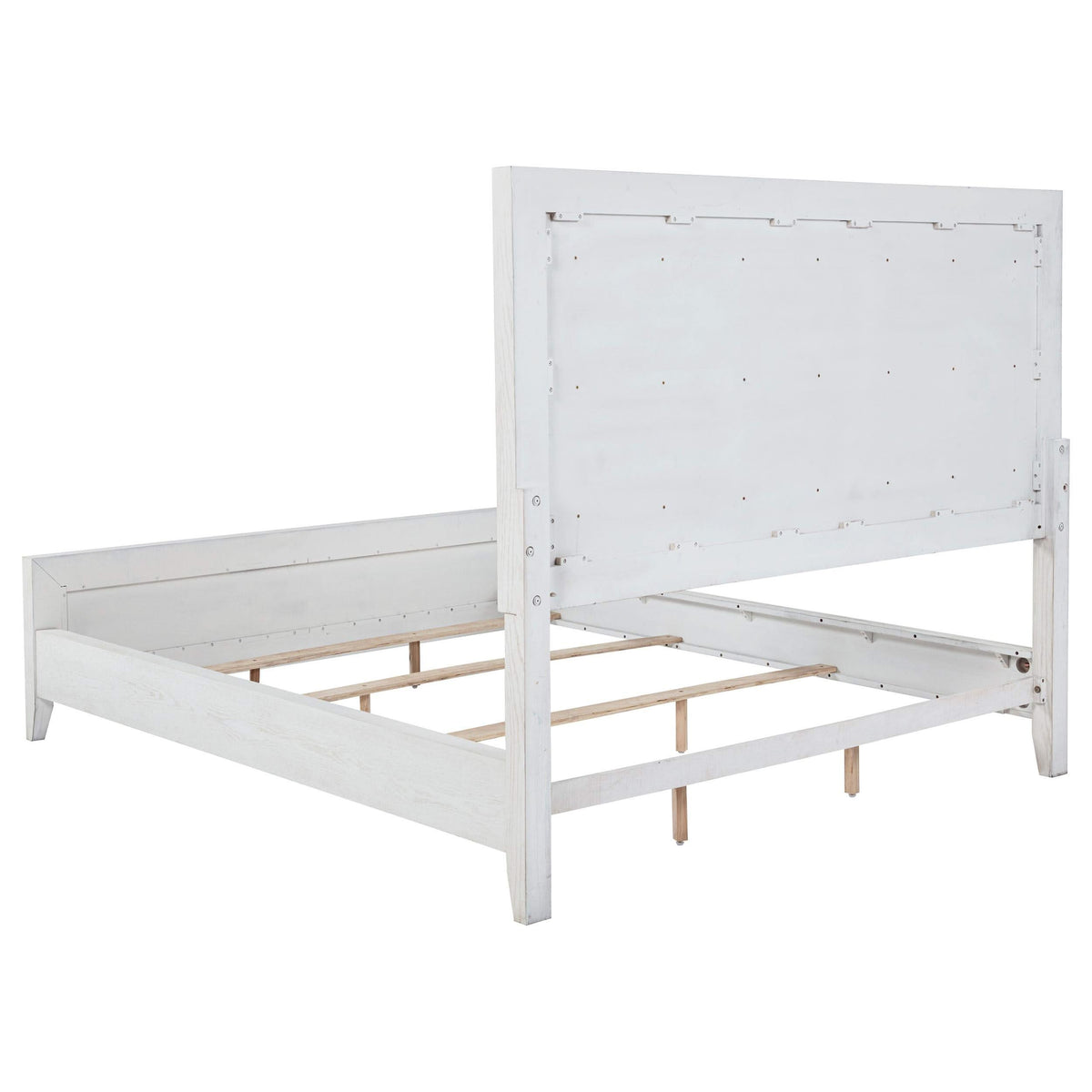 Cama Marielle Eastern King con paneles tapizados en blanco desgastado