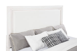 Cama Marielle Eastern King con paneles tapizados en blanco desgastado