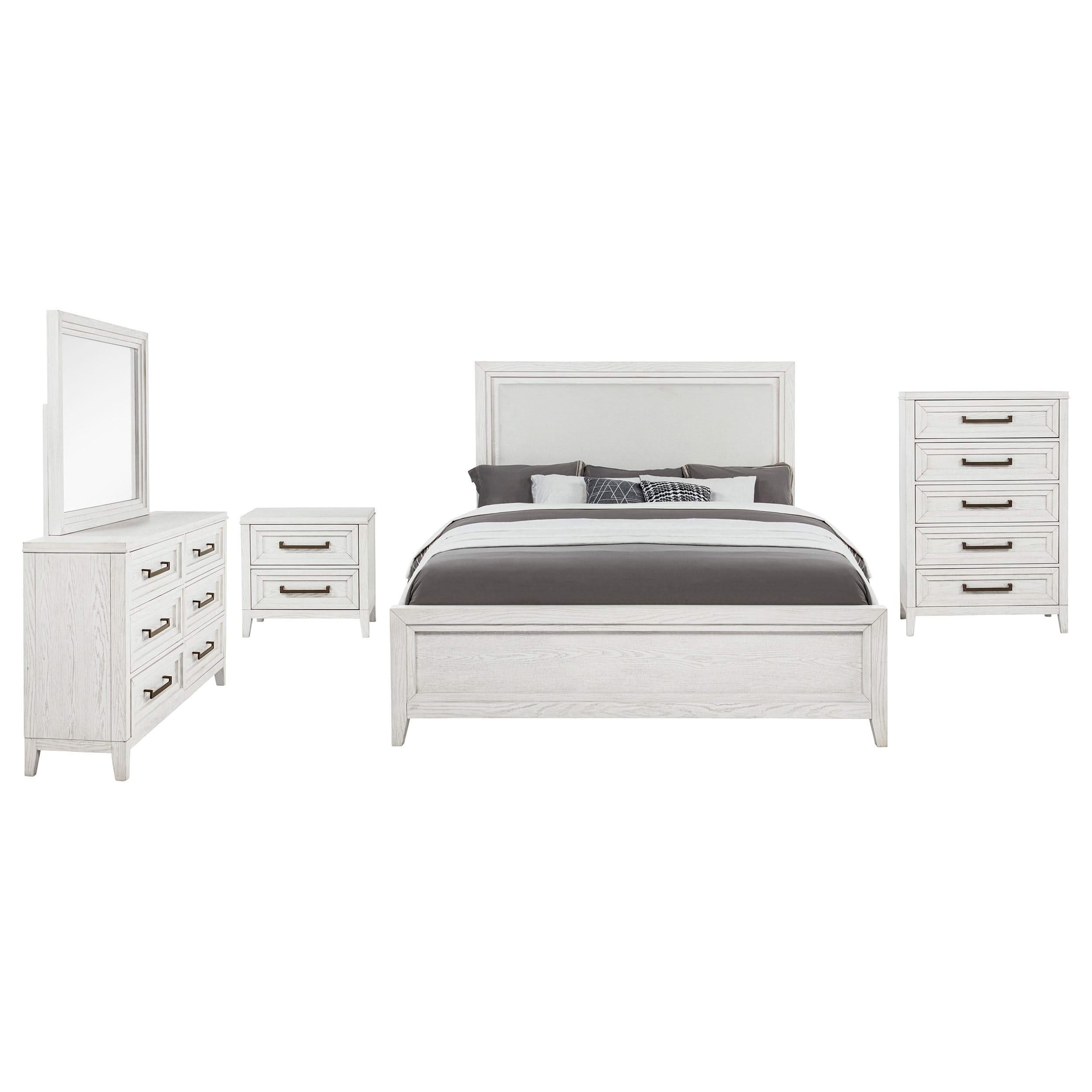 Juego de dormitorio Marielle de 5 piezas Cal King en blanco desgastado