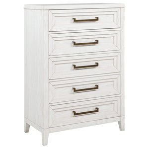 Juego de dormitorio Marielle de 5 piezas Cal King en blanco desgastado