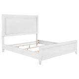 Cama tapizada Marielle California King con paneles en blanco desgastado