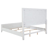 Cama tapizada Marielle California King con paneles en blanco desgastado