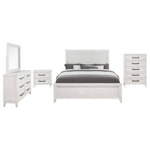 Juego de dormitorio Marielle de 5 piezas tamaño Queen en blanco desgastado