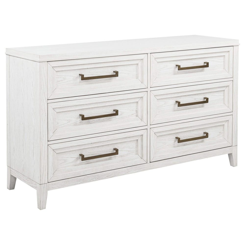 Juego de dormitorio Marielle de 5 piezas tamaño Queen en blanco desgastado