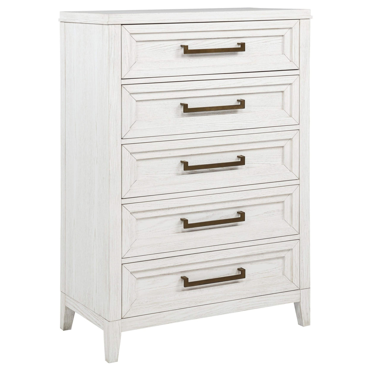 Juego de dormitorio Marielle de 5 piezas tamaño Queen en blanco desgastado