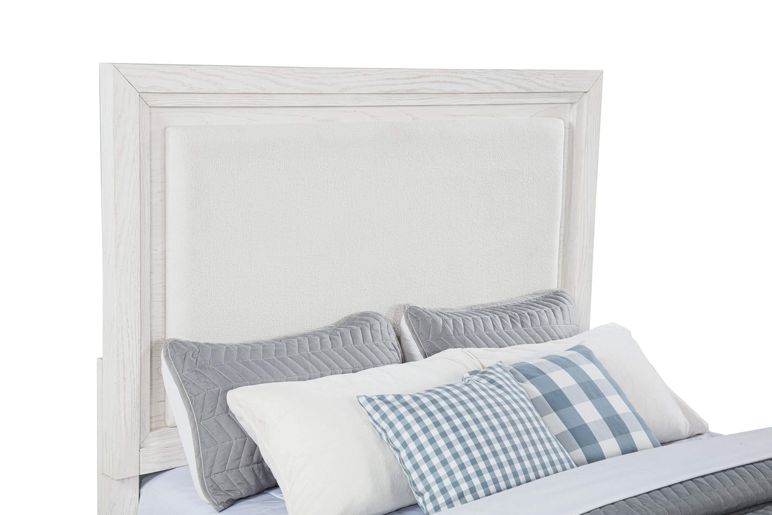 Marielle Queen Upholstered Panel Bed Distressed White