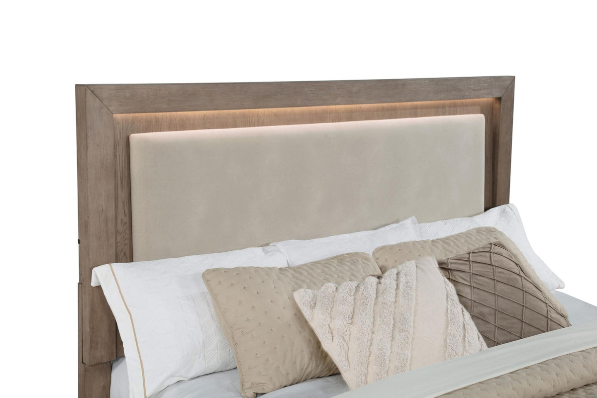 Kenora 56-inch Eastern King LED Storage Bed Barley Brown