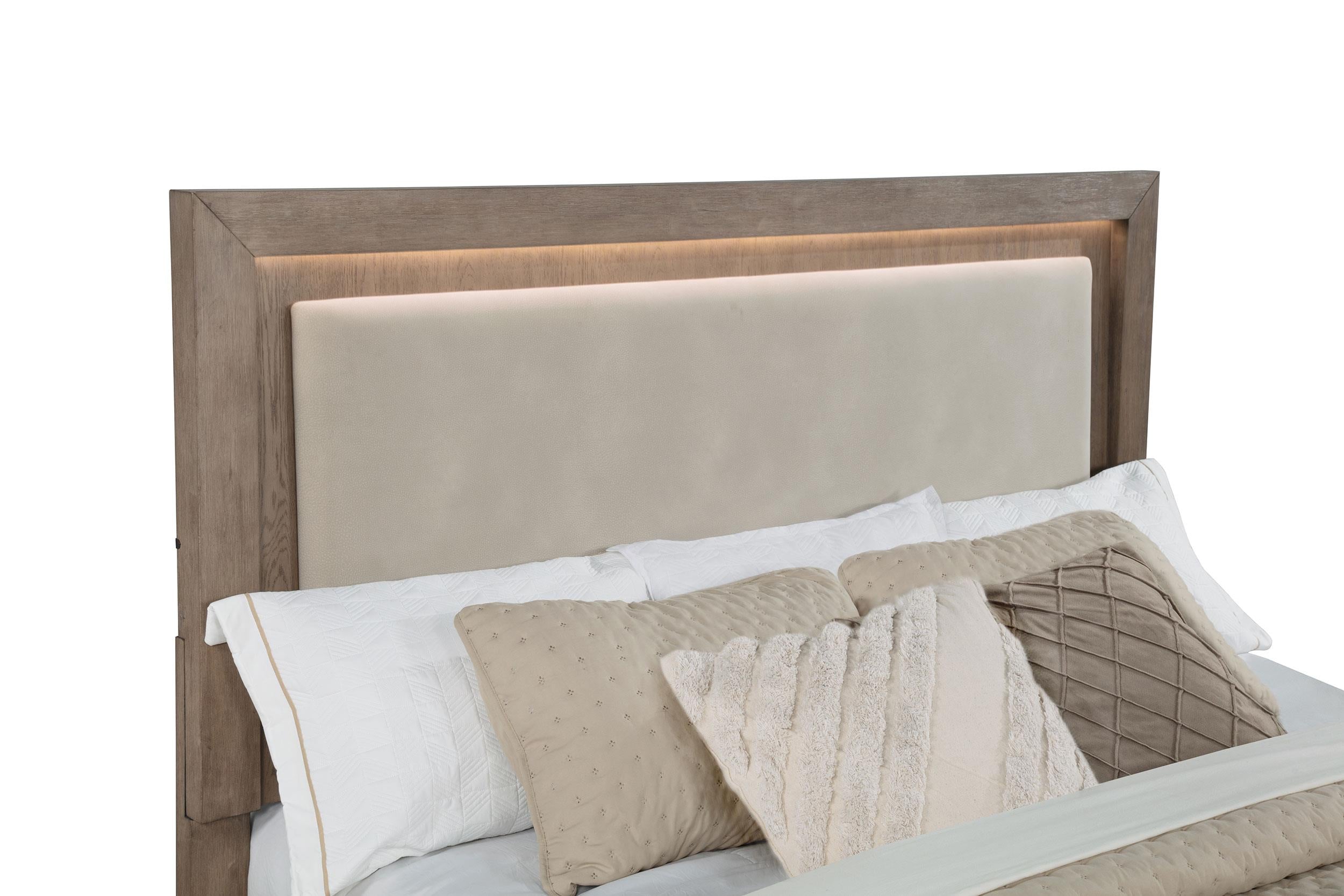 Kenora 56-inch Eastern King LED Storage Bed Barley Brown
