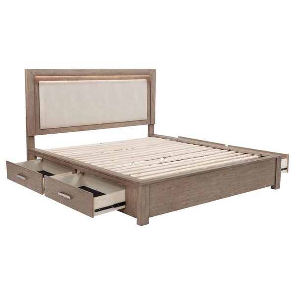 Cama Kenora California King de 56 pulgadas con almacenamiento y LED en marrón cebada