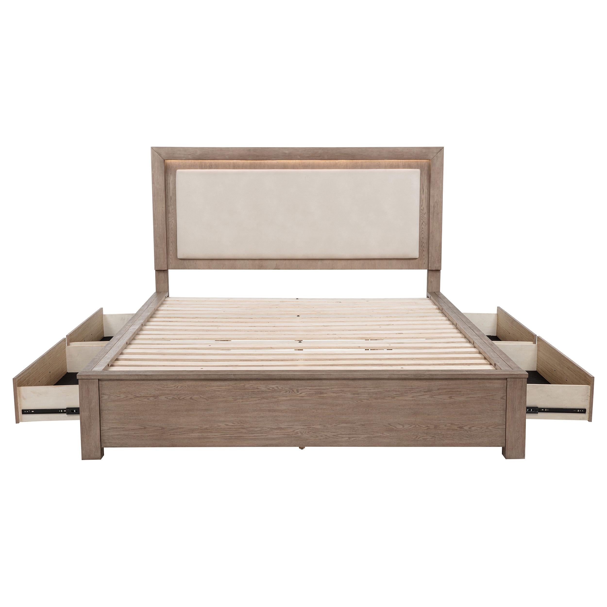 Kenora 56-inch California King LED Storage Bed Barley Brown