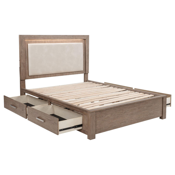 Cama Kenora Queen de 56 pulgadas con almacenamiento LED en marrón cebada