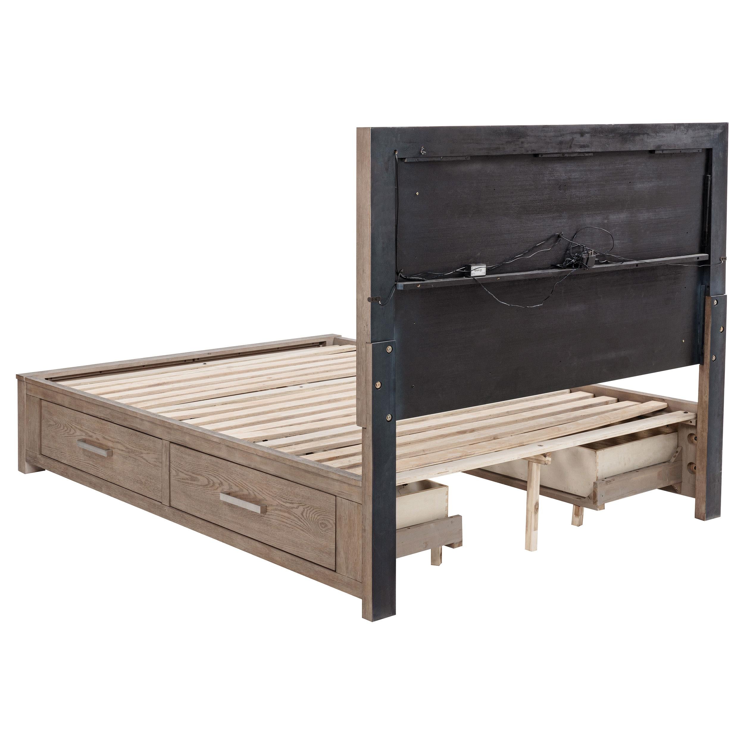 Kenora 56-inch Queen LED Storage Bed Barley Brown