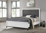 Cama Queen Sonora con paneles tapizados, color blanco