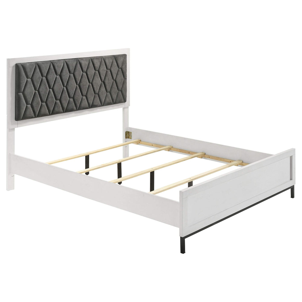 Cama Queen Sonora con paneles tapizados, color blanco