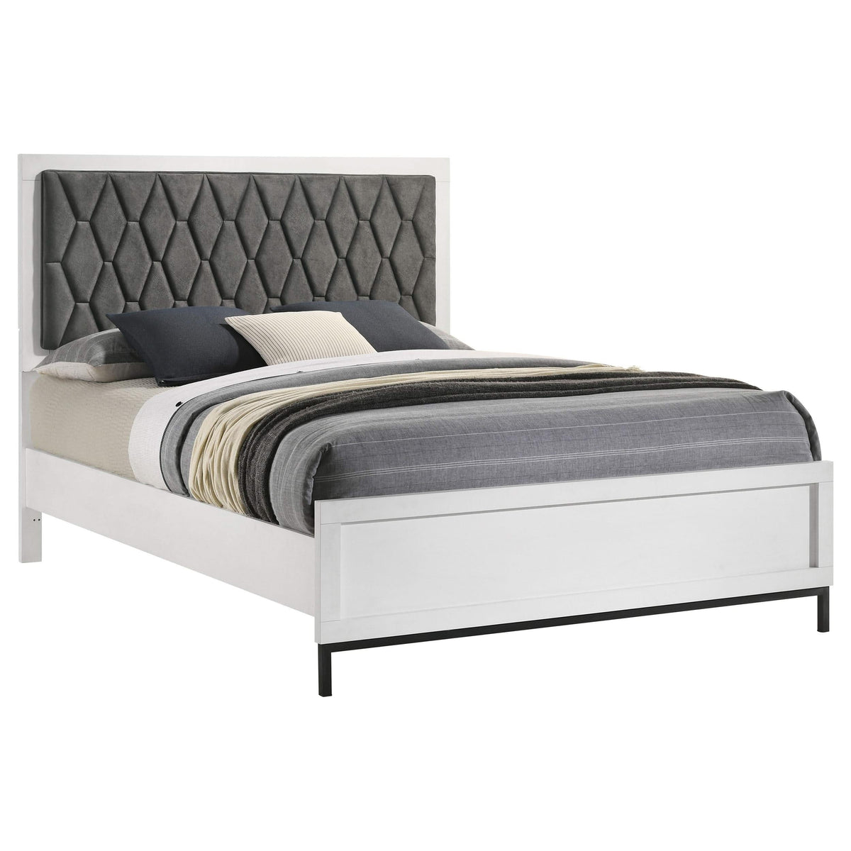 Cama Queen Sonora con paneles tapizados, color blanco