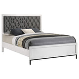 Cama Queen Sonora con paneles tapizados, color blanco