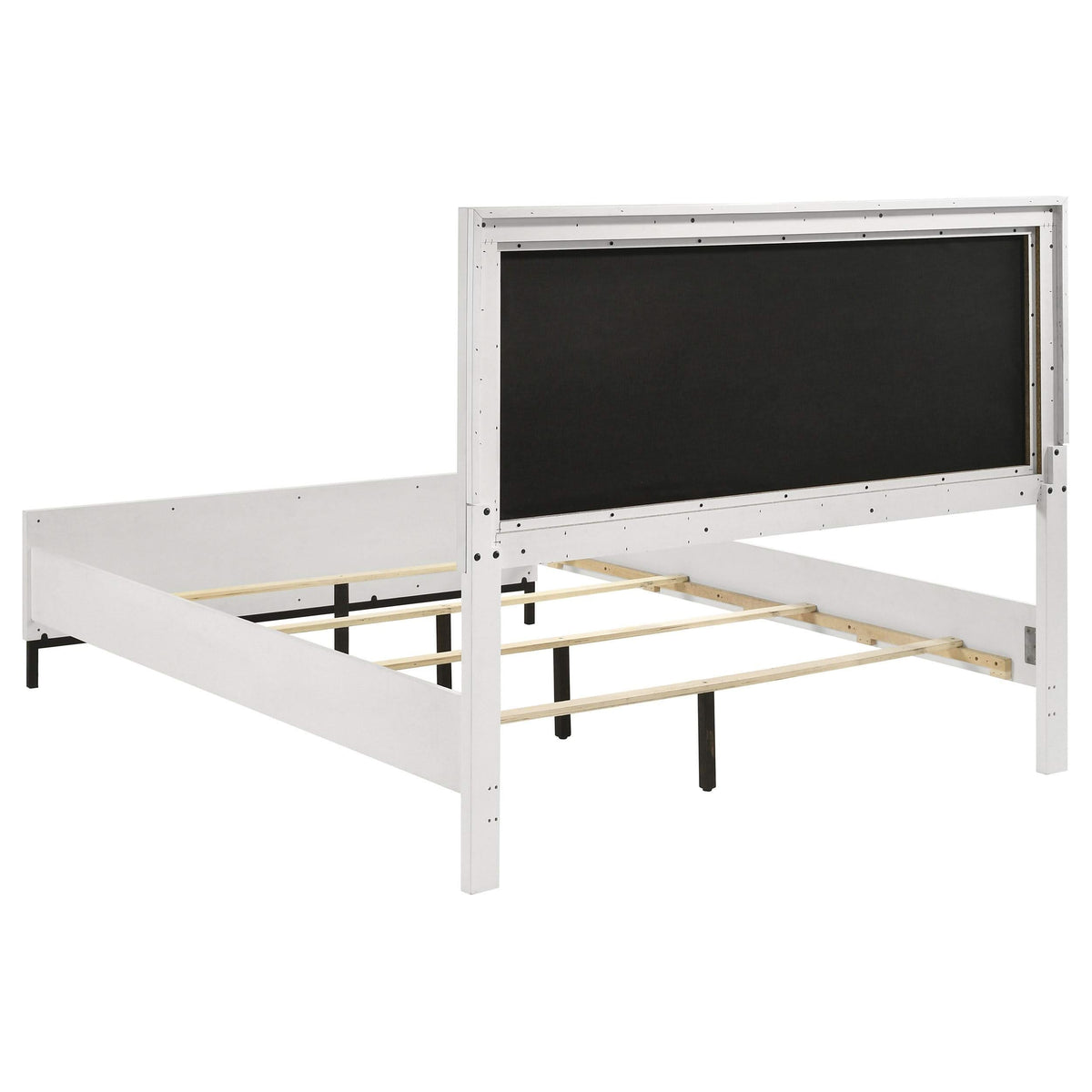 Cama Queen Sonora con paneles tapizados, color blanco