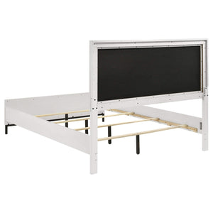 Cama Queen Sonora con paneles tapizados, color blanco