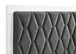 Cama Queen Sonora con paneles tapizados, color blanco