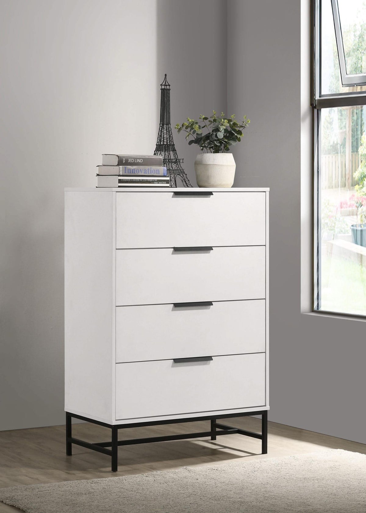 Cómoda de dormitorio Sonora de 4 cajones blanca
