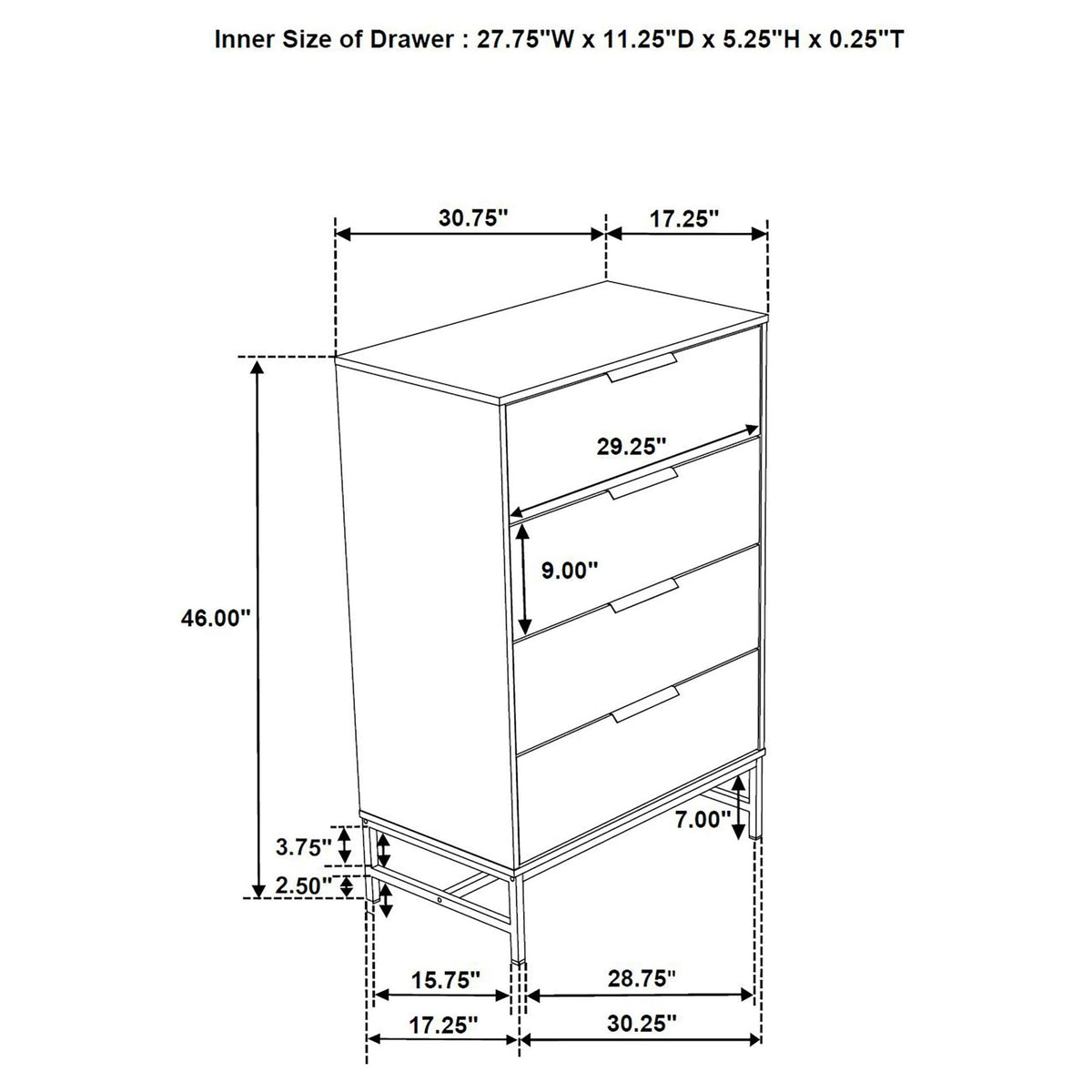 Cómoda de dormitorio Sonora de 4 cajones blanca