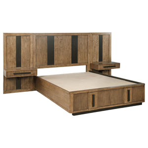 Cama con almacenamiento Terrace Eastern King con panel de pared, color marrón ceniza