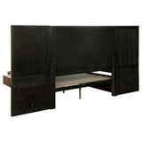 Cama con almacenamiento Terrace Eastern King con panel de pared, color marrón ceniza