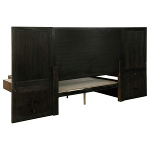 Cama con almacenamiento Terrace Eastern King con panel de pared, color marrón ceniza