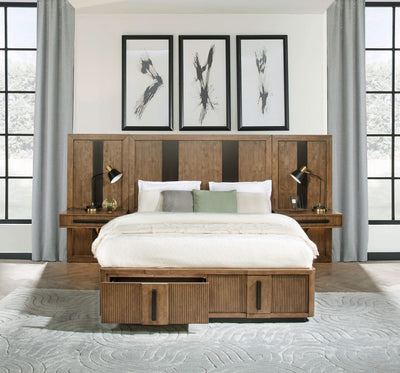 Cama con almacenamiento y paneles de pared California King Terrace en color marrón ceniza