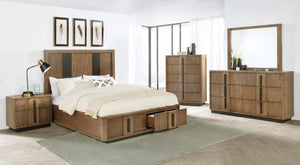 Cama California King con dos cajones y espacio de almacenamiento en color marrón ceniza