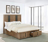 Cama Queen con dos cajones y espacio de almacenamiento en color marrón ceniza