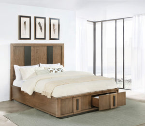 Cama Queen con dos cajones y espacio de almacenamiento en color marrón ceniza