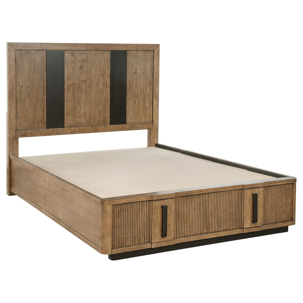 Cama Queen con dos cajones y espacio de almacenamiento en color marrón ceniza